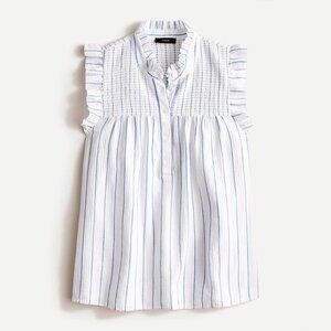 J. Crew Smocked Ruffle Gauze Top-White Stripe- Size Small